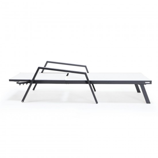 LeisureMod Marlin Patio Chaise Lounge Chair With Armrests in Black Frame, White