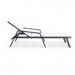 LeisureMod Marlin Patio Chaise Lounge Chair With Armrests in Black Frame, White