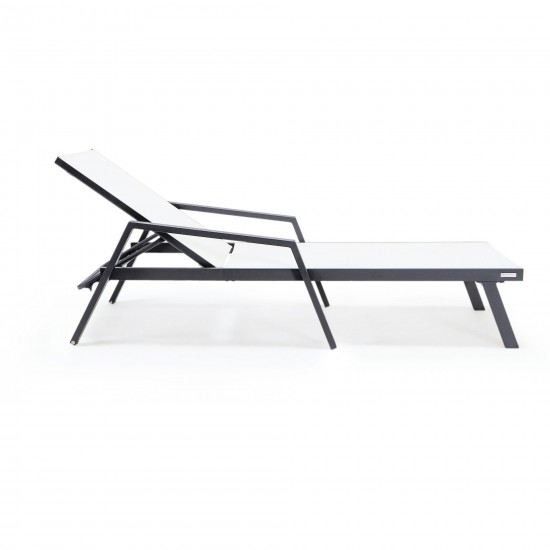 LeisureMod Marlin Patio Chaise Lounge Chair With Armrests in Black Frame, White