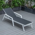 LeisureMod Marlin Patio Chaise Lounge Chair With Armrests in White Frame, Black