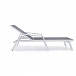 LeisureMod Marlin Patio Chaise Lounge Chair With Armrests in White Frame, Black