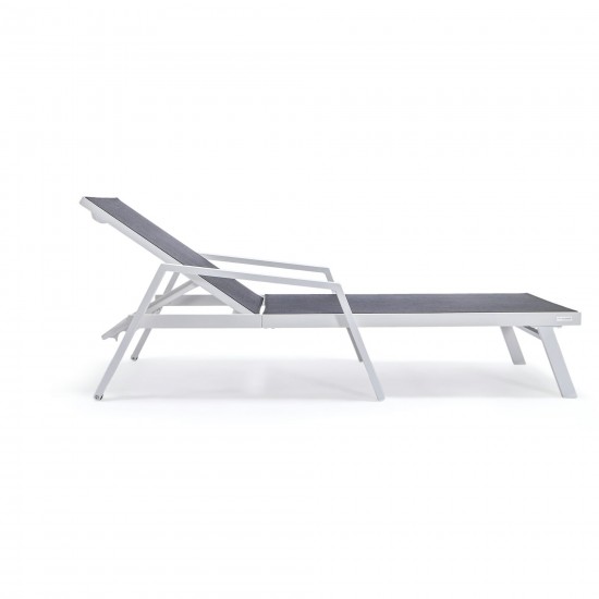 LeisureMod Marlin Patio Chaise Lounge Chair With Armrests in White Frame, Black