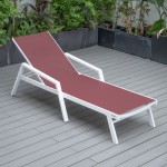 LeisureMod Marlin Patio Chaise Lounge Chair With Armrests in White Frame