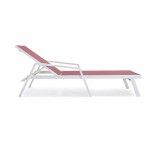 LeisureMod Marlin Patio Chaise Lounge Chair With Armrests in White Frame