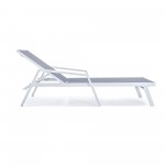 LeisureMod Marlin Patio Chaise Lounge Chair With Armrests in White Frame, Grey