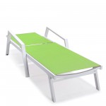 LeisureMod Marlin Patio Chaise Lounge Chair With Armrests in White Frame, Green