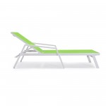 LeisureMod Marlin Patio Chaise Lounge Chair With Armrests in White Frame, Green