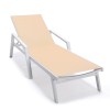 LeisureMod Marlin Patio Chaise Lounge Chair With Armrests in White Frame, Brown
