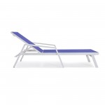 LeisureMod Marlin Patio Chaise Lounge Chair With Armrests in White Frame, Blue