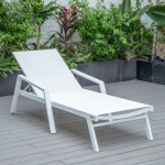 LeisureMod Marlin Patio Chaise Lounge Chair With Armrests in White Frame, White