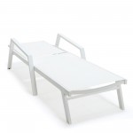 LeisureMod Marlin Patio Chaise Lounge Chair With Armrests in White Frame, White