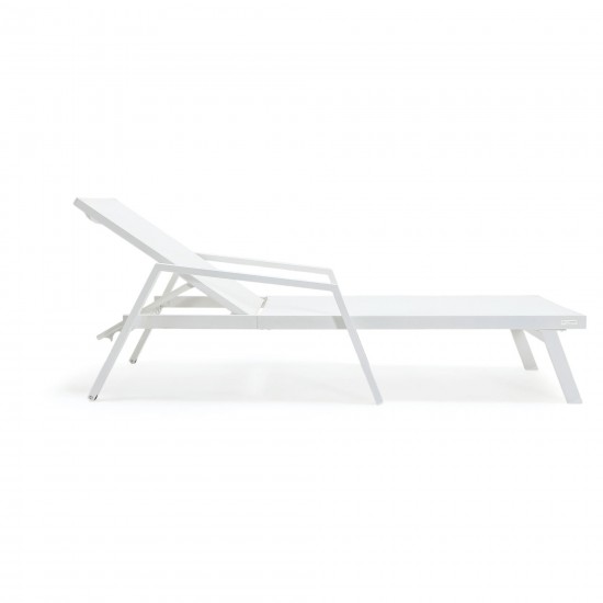 LeisureMod Marlin Patio Chaise Lounge Chair With Armrests in White Frame, White