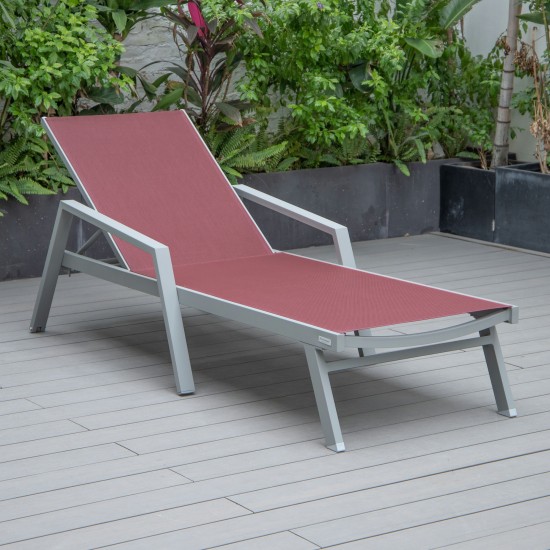 LeisureMod Marlin Patio Chaise Lounge Chair With Armrests in Grey Frame