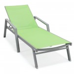 LeisureMod Marlin Patio Chaise Lounge Chair With Armrests in Grey Frame, Green