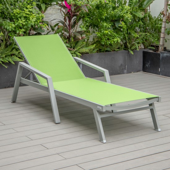 LeisureMod Marlin Patio Chaise Lounge Chair With Armrests in Grey Frame, Green