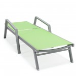 LeisureMod Marlin Patio Chaise Lounge Chair With Armrests in Grey Frame, Green