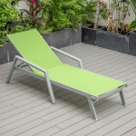 LeisureMod Marlin Patio Chaise Lounge Chair With Armrests in Grey Frame, Green