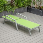 LeisureMod Marlin Patio Chaise Lounge Chair With Armrests in Grey Frame, Green