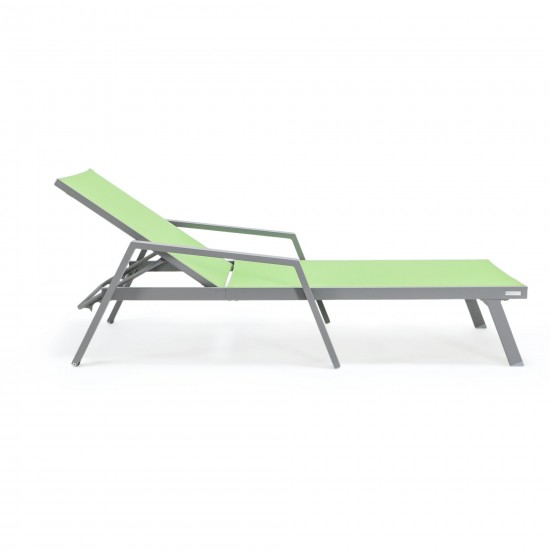 LeisureMod Marlin Patio Chaise Lounge Chair With Armrests in Grey Frame, Green