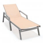 LeisureMod Marlin Patio Chaise Lounge Chair With Armrests in Grey Frame, Brown