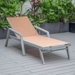 LeisureMod Marlin Patio Chaise Lounge Chair With Armrests in Grey Frame, Brown