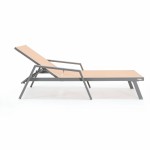 LeisureMod Marlin Patio Chaise Lounge Chair With Armrests in Grey Frame, Brown