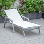 LeisureMod Marlin Patio Chaise Lounge Chair With Armrests in Grey Frame, White