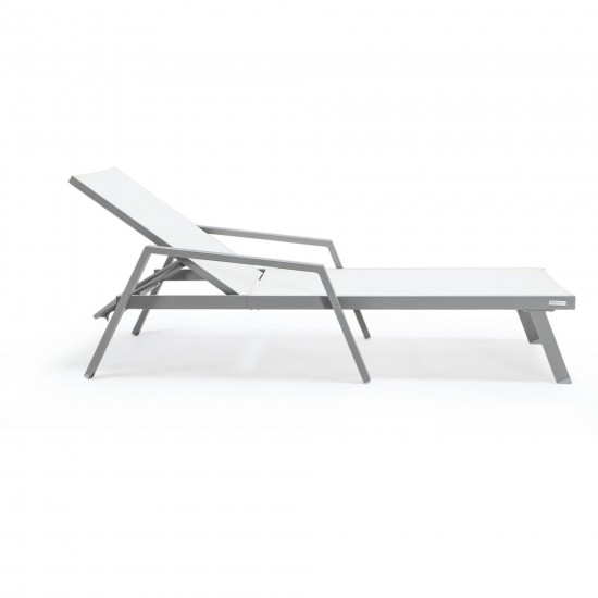 LeisureMod Marlin Patio Chaise Lounge Chair With Armrests in Grey Frame, White