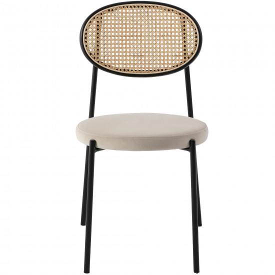 LeisureMod Euston Modern Wicker Dining Chair with Velvet Round Seat, Beige