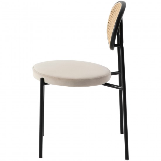 LeisureMod Euston Modern Wicker Dining Chair with Velvet Round Seat, Beige