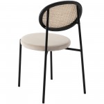 LeisureMod Euston Modern Wicker Dining Chair with Velvet Round Seat, Beige