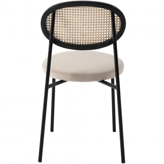 LeisureMod Euston Modern Wicker Dining Chair with Velvet Round Seat, Beige