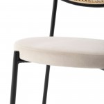 LeisureMod Euston Modern Wicker Dining Chair with Velvet Round Seat, Beige