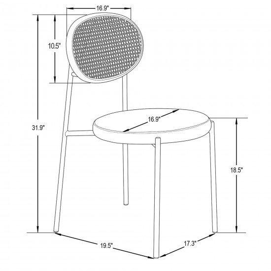 LeisureMod Euston Modern Wicker Dining Chair with Velvet Round Seat, Grey