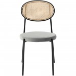 LeisureMod Euston Modern Wicker Dining Chair with Velvet Round Seat, Grey