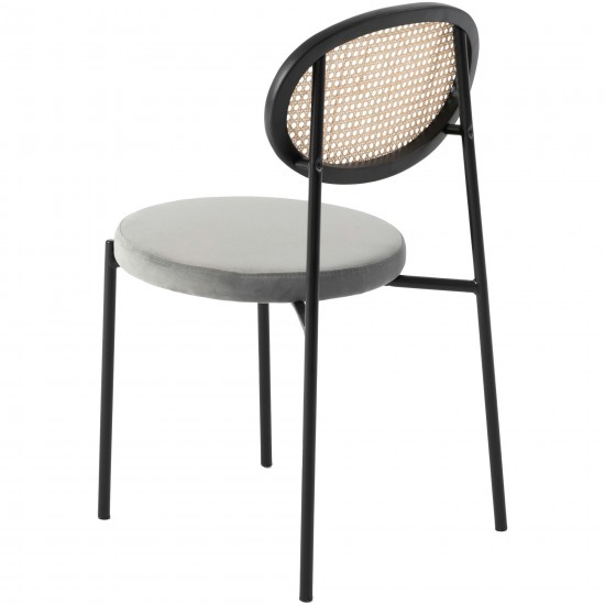 LeisureMod Euston Modern Wicker Dining Chair with Velvet Round Seat, Grey