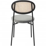 LeisureMod Euston Modern Wicker Dining Chair with Velvet Round Seat, Grey