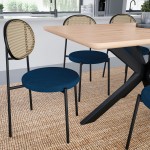 LeisureMod Euston Modern Wicker Dining Chair with Velvet Round Seat, Navy Blue