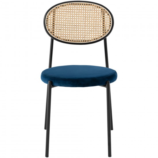 LeisureMod Euston Modern Wicker Dining Chair with Velvet Round Seat, Navy Blue