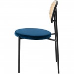 LeisureMod Euston Modern Wicker Dining Chair with Velvet Round Seat, Navy Blue