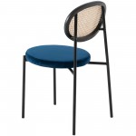 LeisureMod Euston Modern Wicker Dining Chair with Velvet Round Seat, Navy Blue