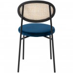 LeisureMod Euston Modern Wicker Dining Chair with Velvet Round Seat, Navy Blue