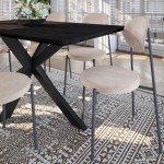 LeisureMod Euston Modern Velvet Dining Chair with Grey Steel Frame, Beige
