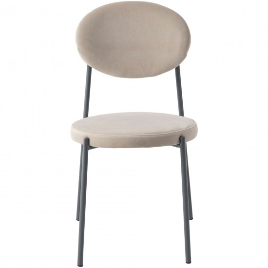 LeisureMod Euston Modern Velvet Dining Chair with Grey Steel Frame, Beige