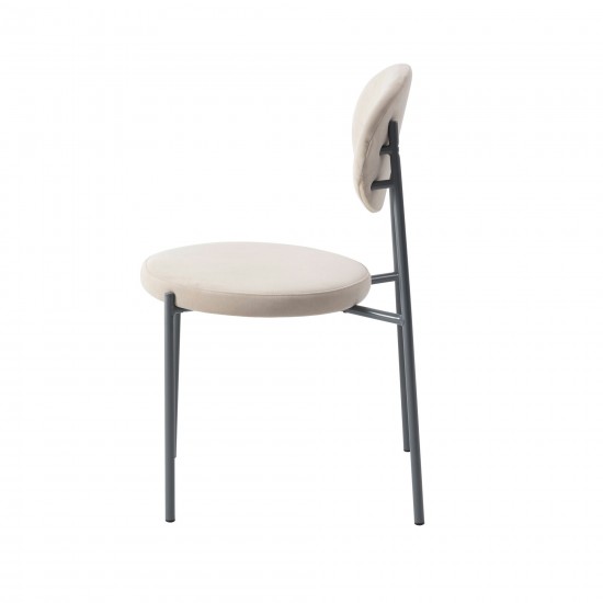 LeisureMod Euston Modern Velvet Dining Chair with Grey Steel Frame, Beige