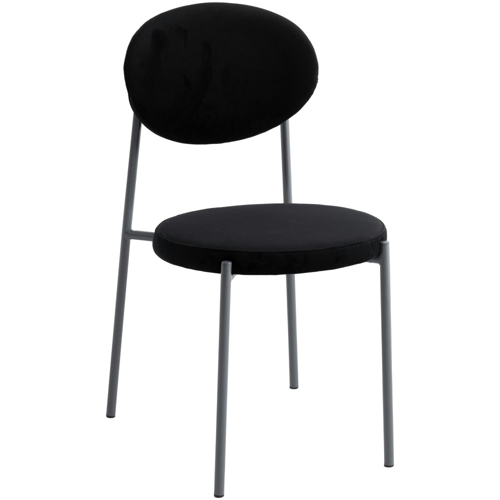 LeisureMod Euston Modern Velvet Dining Chair with Grey Steel Frame, Black