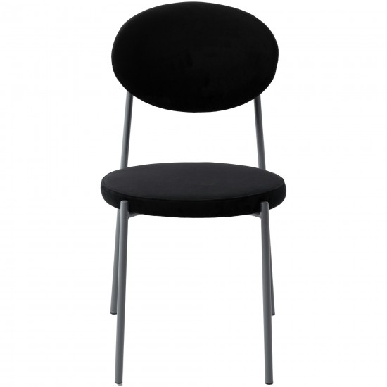 LeisureMod Euston Modern Velvet Dining Chair with Grey Steel Frame, Black