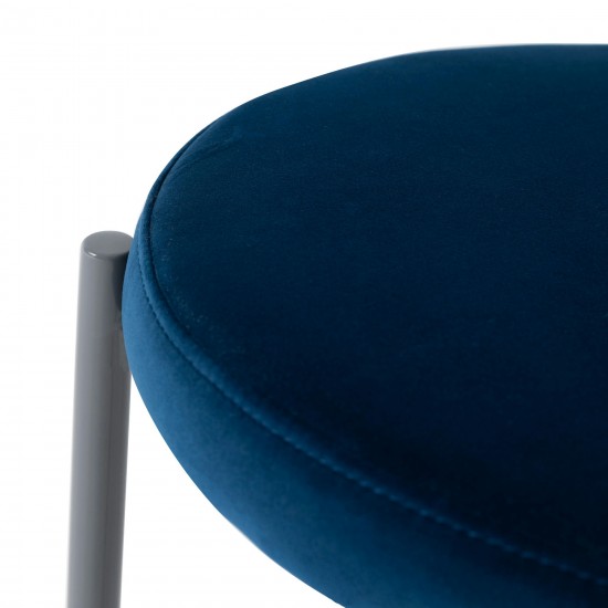 LeisureMod Euston Modern Velvet Dining Chair with Grey Steel Frame, Navy Blue