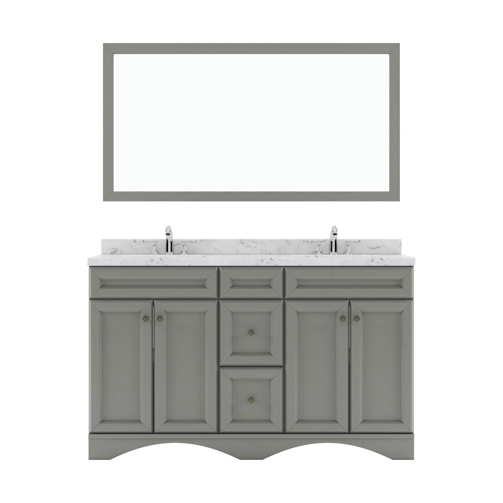 Talisa 60" Double Bath Vanity in Gray, Quartz Top, Sinks, ED-25060-CMRO-GR