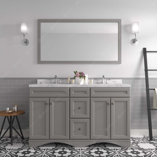 Talisa 60" Double Bath Vanity in Gray, Quartz Top, Sinks, ED-25060-CMRO-GR